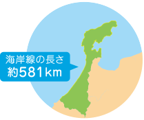 石川県の海岸線の長さ 約581km